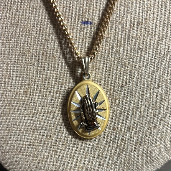 Gold and Silver Praying Hands Pendant Necklace - Picture 1 of 2
